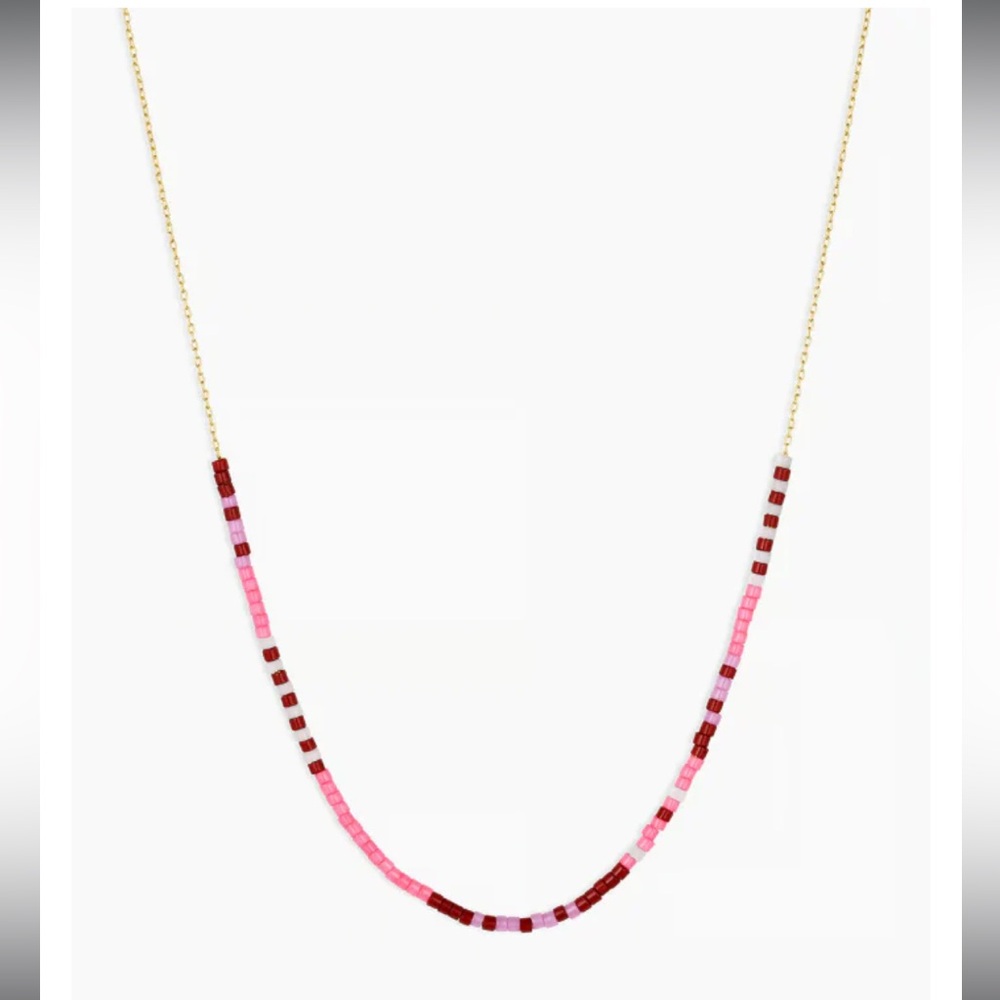 Gorjana Pink and Red Beaded Necklace with Gold Chain